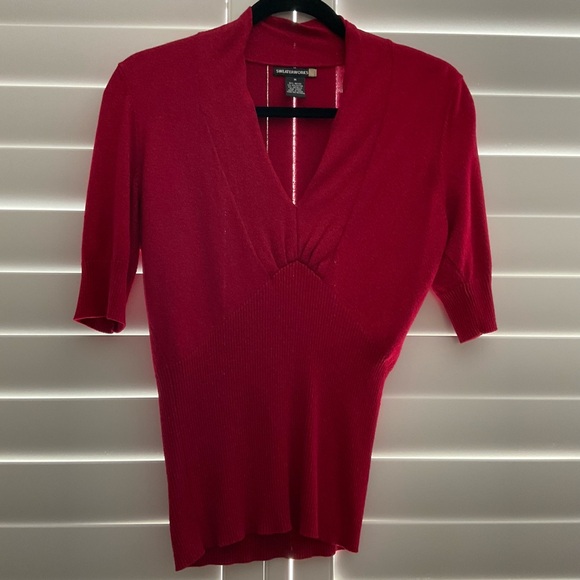 Red V-Neck Sweater - Picture 1 of 4